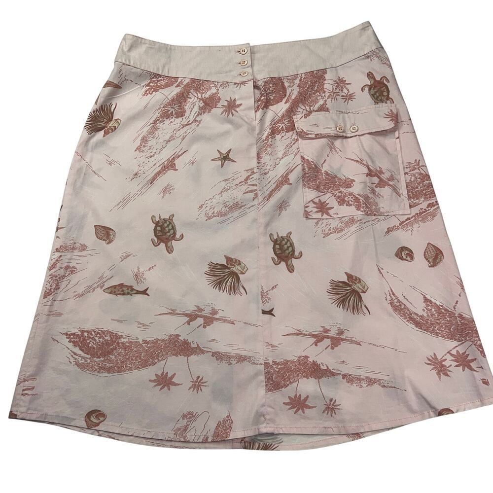 Terre & Mer Cotton A-Line Skirt Sea Turtles Shells Pink Size Euro 44 (US 12)